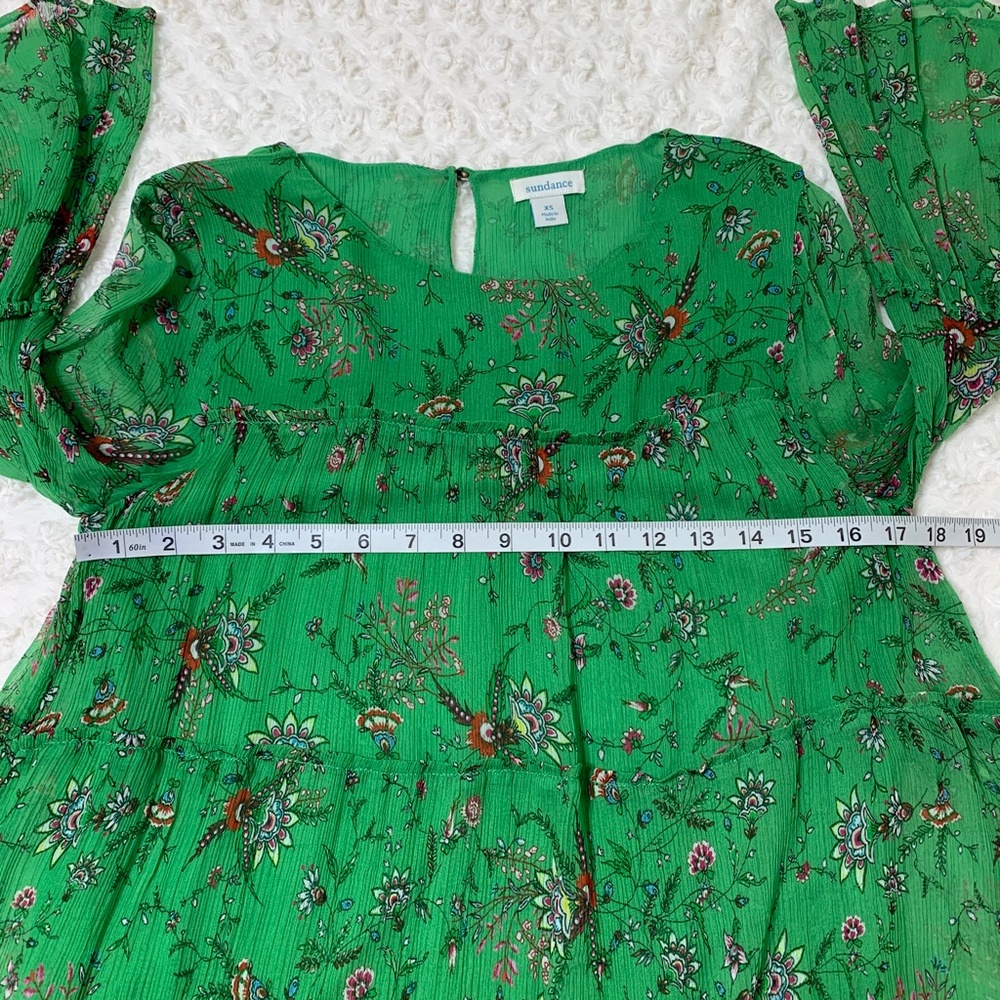Sundance Tiered Bell Sleeve Green Floral Flowy Blouse Sz XS - Picture 8 of 11